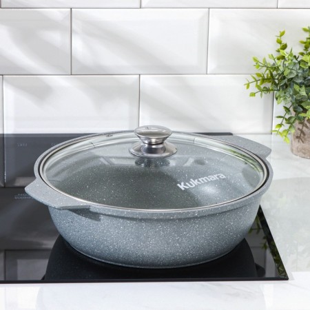 Frying, 3 l, d = 30 cm, h = 9 cm, glass cover, anti-stick coating, color light gray-4