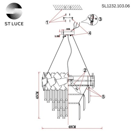 Suspension lamp ST LUCE. SL1232.103.06. Casorta. 6x60 watts, E14, 48x48x62 cm, chromium color-6