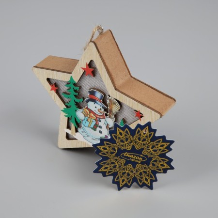 Christmas tree toy "Star with a snowman", from batteries, glow warm white-2