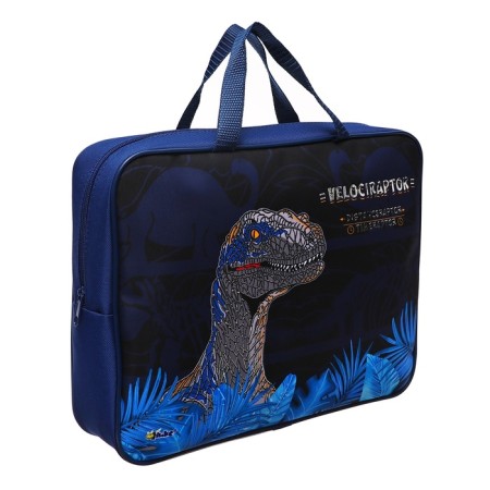 Folder with A4 handles, 350 x 265 x 80 mm, textile, handles, PMD 4-22 "dinosaur" (volumetric 3D risun with a metallic effect) 70055-1