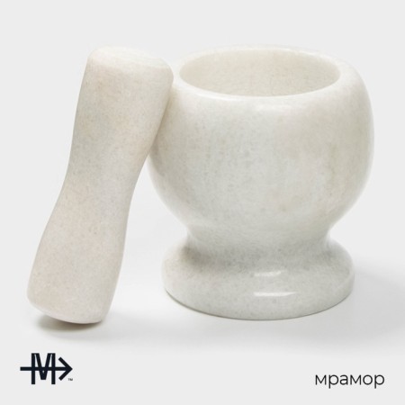 A mortar with a “marble” push, made of natural stone, white color-1