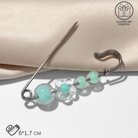 Pin "Flower Confetti" 4 beads, 6 cm, mint color in silver-2