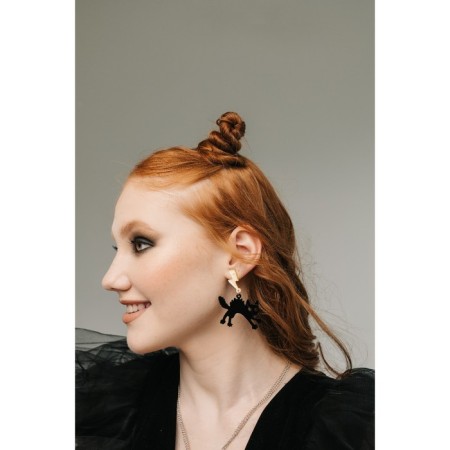 Acryl Earrings "Halloween" cats with lightning, black color in gold-3