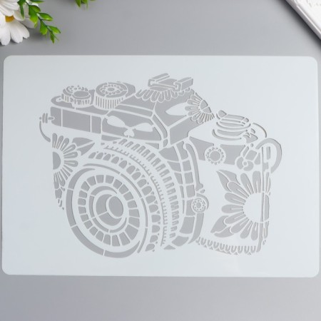Stencil plastic "Flower camera" 29.7x21 cm