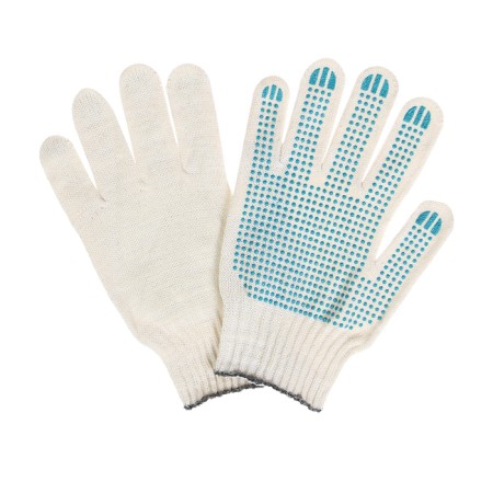 Workers, m/b gloves, knitting 7 class, 5 threads, size 9, with PVC dots, white, Greengo-1
