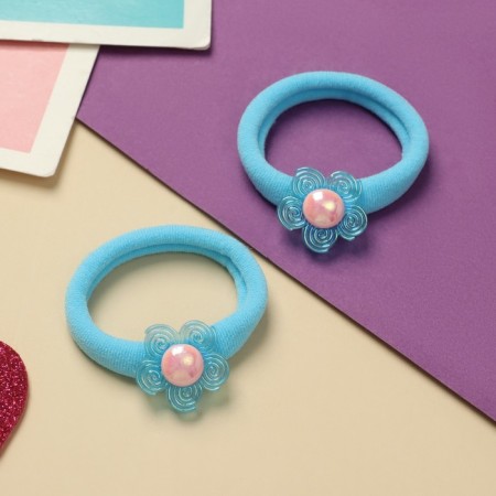 Hair gum "Fairy" (set 2 pcs) Flower, 4 cm, blue-1