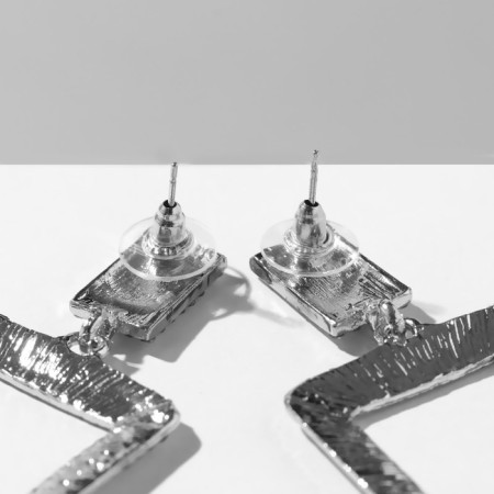 Hanging earrings with rhinestones "masterpiece", white color in silver, 6.7 cm-1