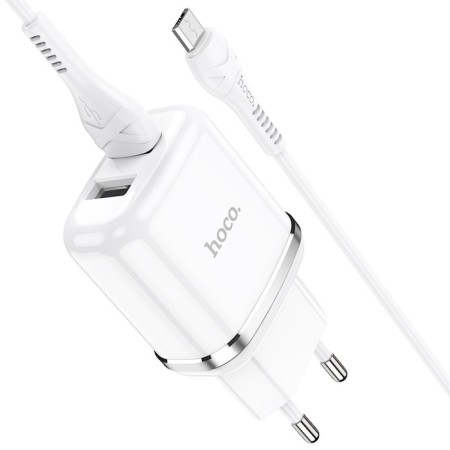 Nice charger Hoco N4, 2 USB - 2.4 A, MicroUSB 1 m cable, white-3