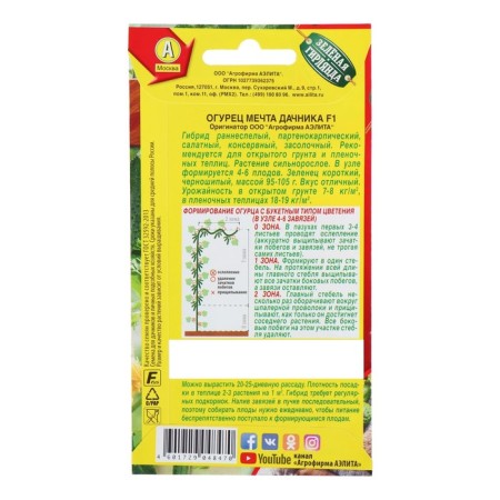 Seeds of cucumber "Dachine Dream" F1, Early Ned, Partenocarpic, 10 pcs-1