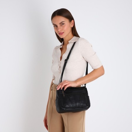 Female bag on one shoulder, on a zipper, black color-5