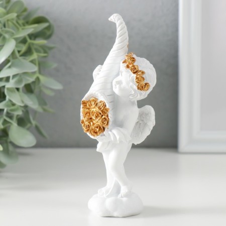 Polystone souvenir "Snowty angel with a horn with roses" 5.5x4x13.5 cm-3