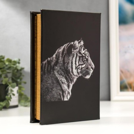Safe-book wood to the leatherette "Tiger" mirror 26x17x5 cm-4