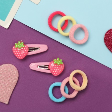 Caramel hair set (10 elastic bands 1.5 cm, 2 invisibility 3.5 cm) strawberries, pink-1