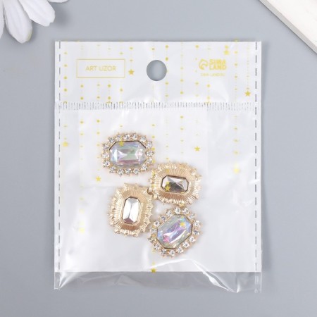 Decor for creativity Metall "Medallion octagonal" pale blue crystal rhinestones 2x1.5cm-4