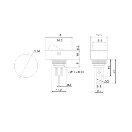 Clavicure switch 12V 30A (3C) On-off Black oval with yellow LED backlight (RWB-523, ASW-20D)-1