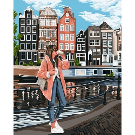 Picture on numbers on canvas with the subframe "Girl in Amsterdam", 40 x 50 cm-1