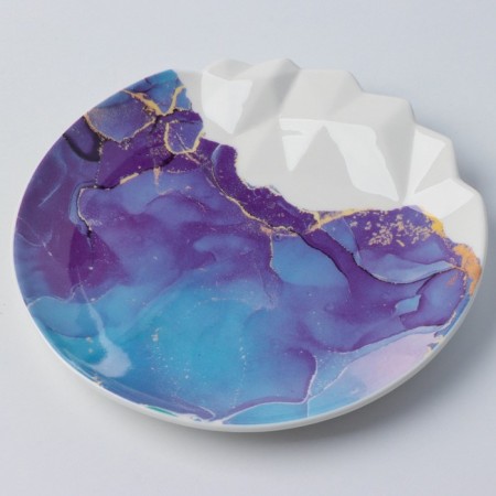 Ceramic dish for serving "marble", 17 cm, white-blue color-2