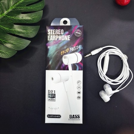 Headphones D21, wired, vacuum, microphone, 1 m, jack 3.5 mm, white-2