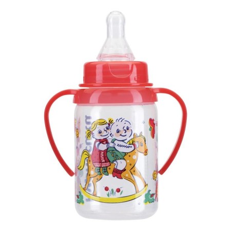A bottle for feeding with handles and silicone bowl of milk, 125 ml, mix-8
