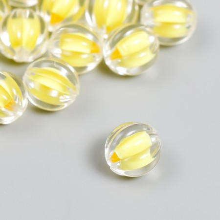 Plastic beads "Ball ribbed - inner color yellow" set of 20 g 1.2x1.1 cm