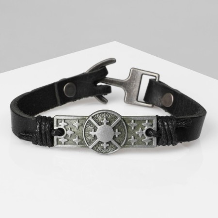 Male Bracelet "Shield", black color with black silver, 21 cm