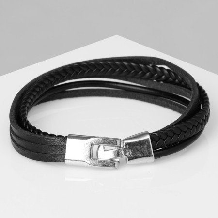 Unisex Bracelet "Weave" classic, 5 threads, black color with silver, d = 7 cm-1