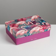Gift folding box, packaging, Flamingo, 21 x 15 x 7 cm