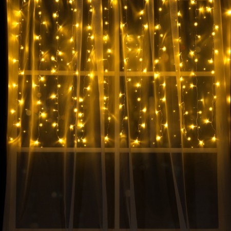 Garland "Curtain" 1.5 × 1 m, IP20, transparent thread, 180 LED, warm white glow, 8 modes, 220 V
