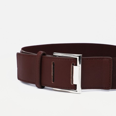 Women's belt, width 5 cm, elastic band, metal buckle, brown color-1