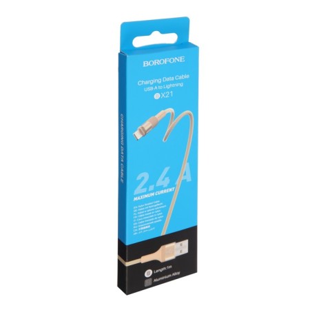 Cable Borofone BX21, Lightning - USB, 2.4 A, 1 m, fabric braid, golden-2