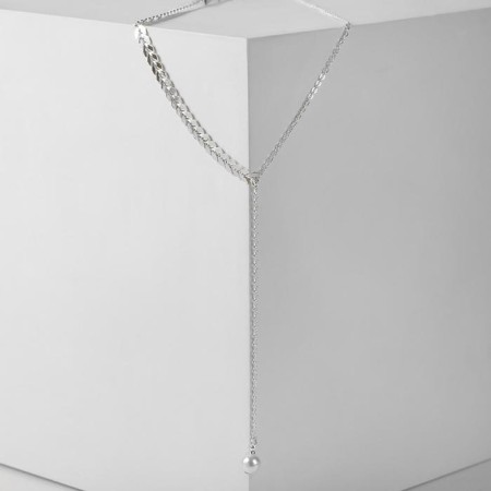 The necklace "chain" leaflets and beads, white color in silver, 45 cm