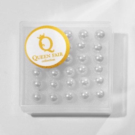 Pusets set of 15 pairs "Pearls" beads d = 8 mm, white color in silver-2