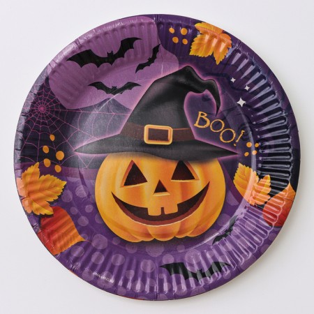 Disposable paper plate "Funny pumpkin", 18 cm-1