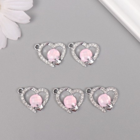 Decor for creativity metal, rhinestones "heart with crown" silver, lilac 2.1x1.6x0.6 cm 1070844-2