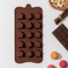 Form for sweets and chocolate of the “stars”, silicone, 21 × 10 × 2 cm, 15 cells, brown color