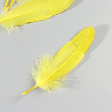 A set of goose feathers 15-20 cm, 10 pcs, yellow with silver crumb-3