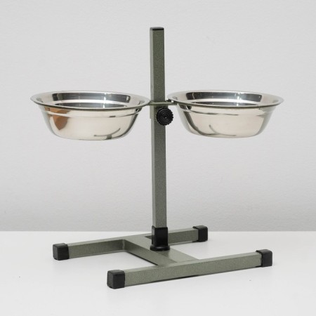 Stand with bowls, 2 x 1 l, height 40 cm, collapsible, green-2