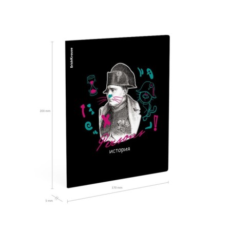 Subject notebook, 48 sheets, cage, history of Erichkrause "Persons", plastic cover silk-screen cover, OFSET Beliness 100%, information block-6