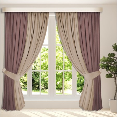 Set of curtains "Canvas", size 200x250 cm, 2 pcs, dusty rose, beige color-4