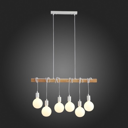 Suspended EVOLUCE lamp. SL1142.503.06. Bagetti. 6x60 watts, E27, 85x4x29 cm, white color, light wood-2