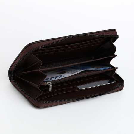 Men's purse-clate on a zipper, a department for bills, maps, coins, brown color-3