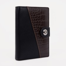 Male purse on the button, 3 in 1, for auto documents and passports, 2 departments, for cards, for coins, black color/coffee