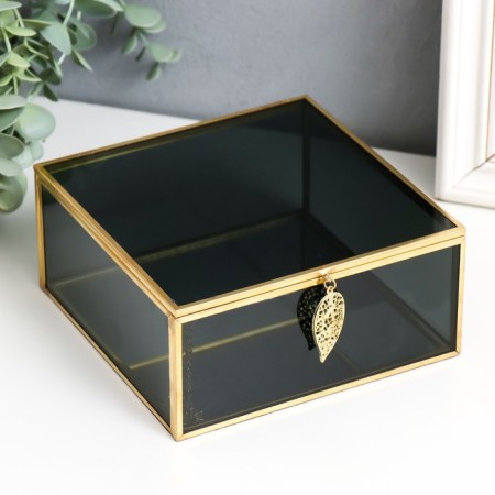 Casket Glass with a metal frame "Darkened with a sheet" 15x15x6.5 cm