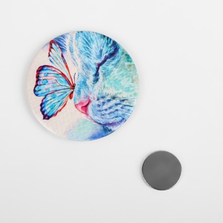 Magnetic needle "butterfly and cat", d = 5.5 cm, blue color-2