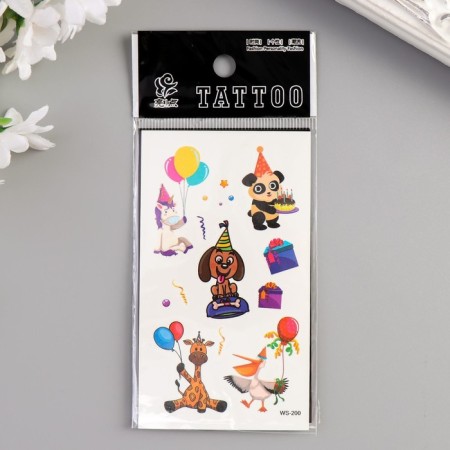 Tattoo on the body color "animals at the holiday" 10.5x6 cm-2