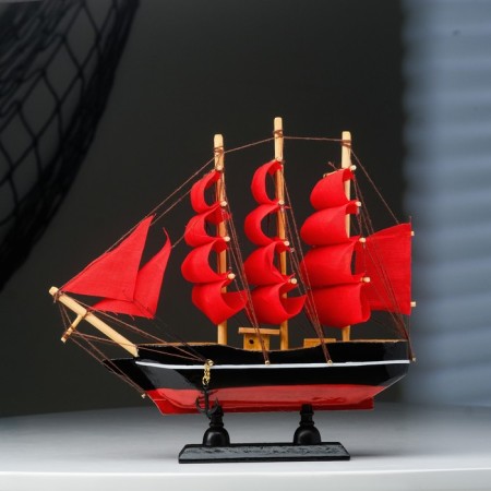 Souvenir small "Vostok" ship, black sides with a white strip, red sails, mix 22 × 5 × 21 cm-6