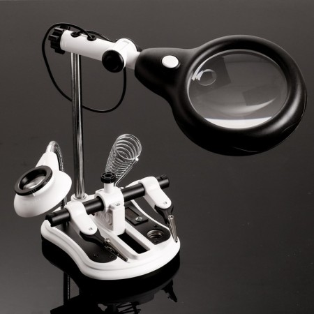 The third hand for soldering, with a clamp, 2.5x, 5x 10x, diameter 105mm, with backlight