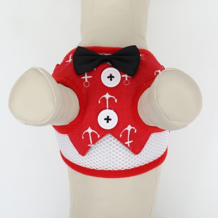 A set with a soft harness and a bow "anchor", size S, leash 120 x 1.5 cm, fire 23-42 cm, red-5