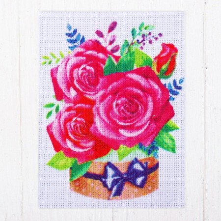Set for creativity. Canvas for embroidery with a cross "bouquet of roses", 20 x 15 cm-1