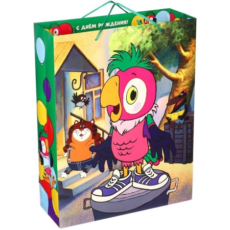 Gift package "Happy Birthday" 31x40x11.5 cm, packaging, parrot Kesha-1
